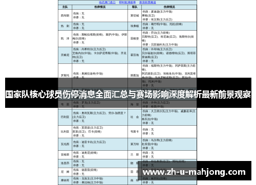 国家队核心球员伤停消息全面汇总与赛场影响深度解析最新前景观察